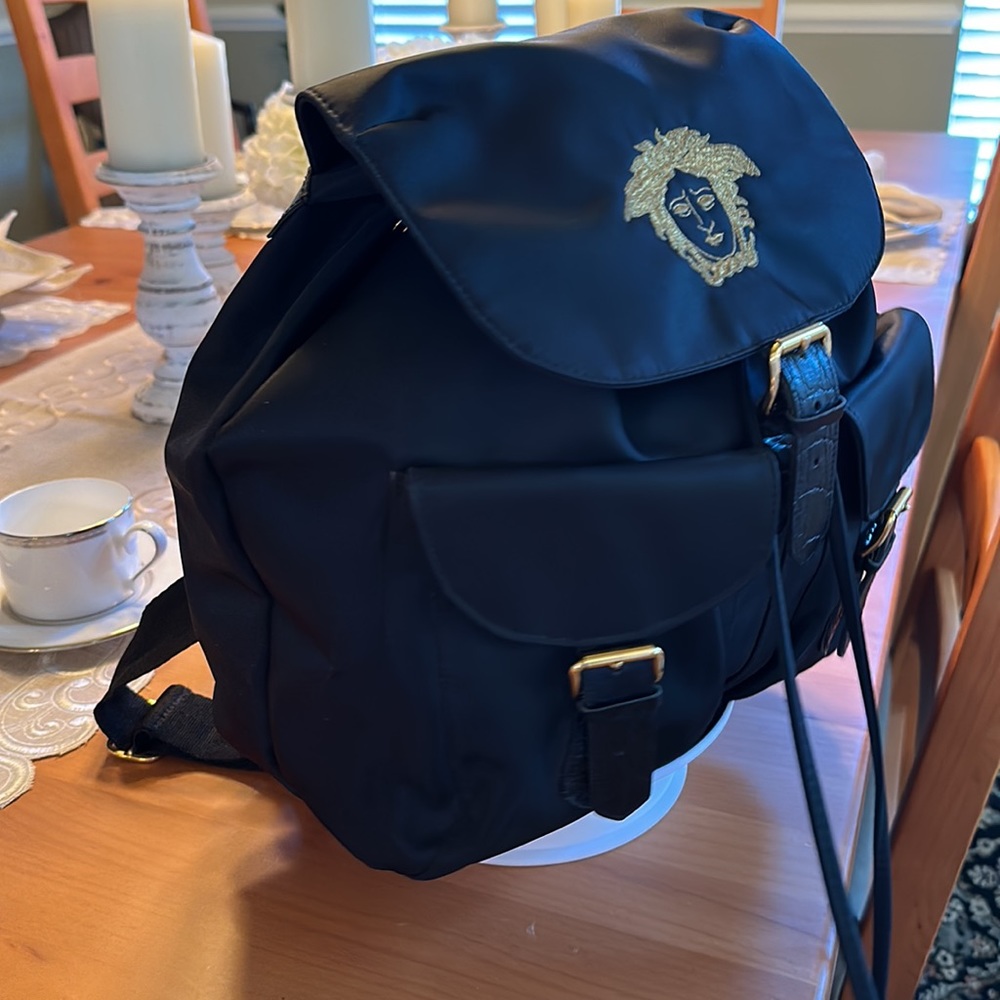 Versace Black Nylon Backpack with Gold Medusa Emblem COA included - Picture 5 of 8